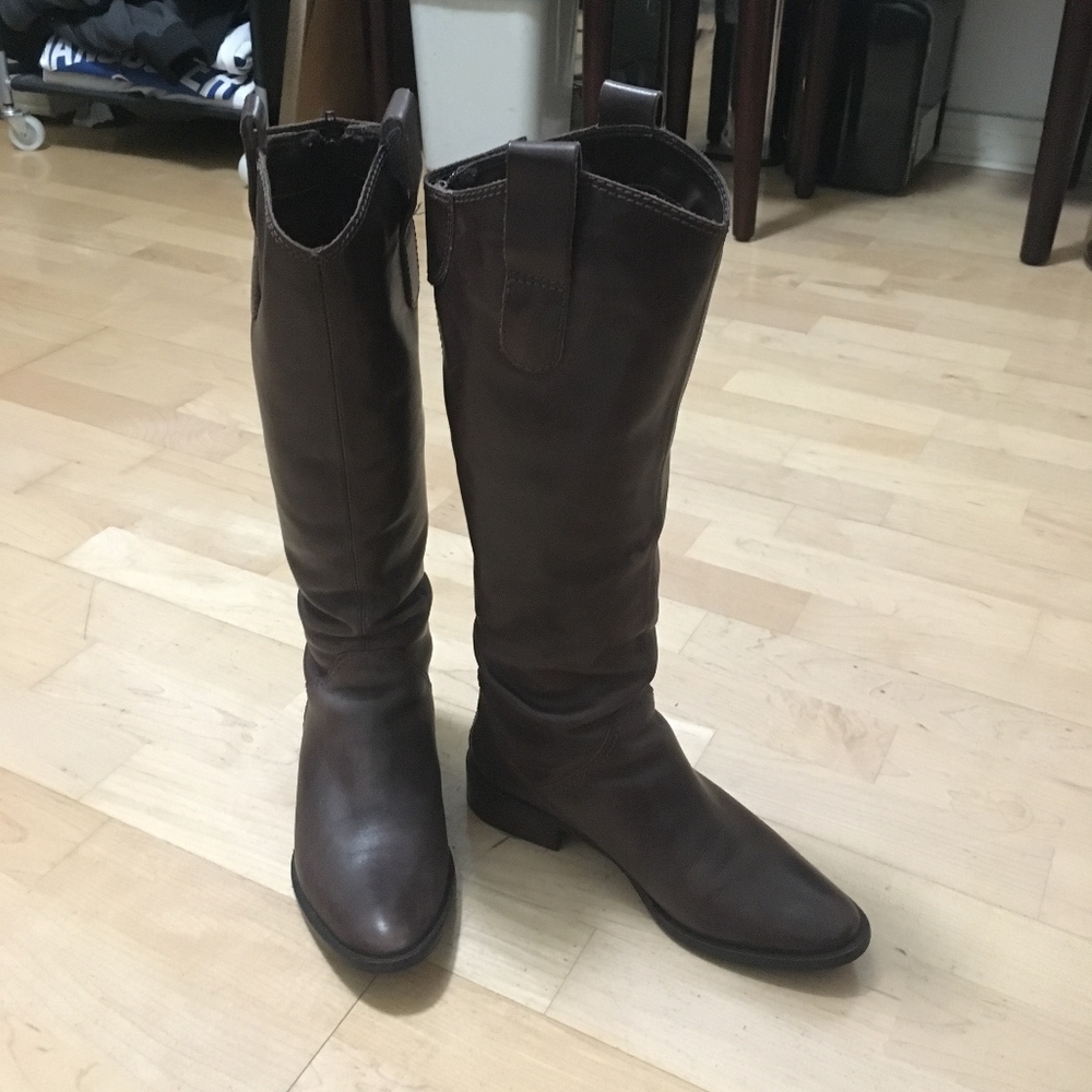 Equestrian Inspired Brown Leather Tall Boots Sz 7